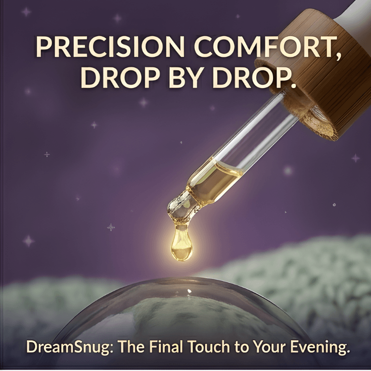 DreamSnug sleep essential oil Australia — pure relaxation blend dropper for natural calming bedtime routine