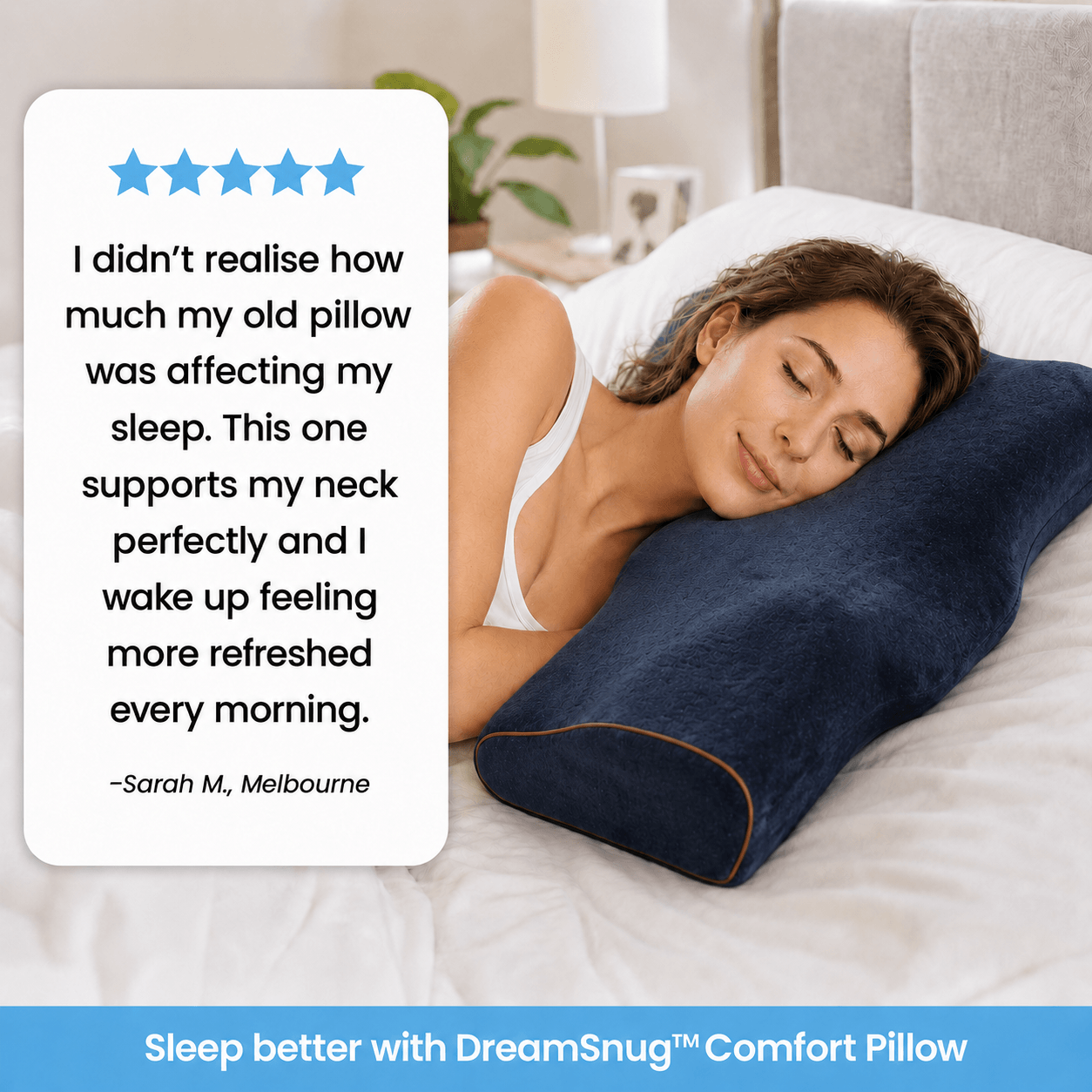 DreamSnug anti-snore pillow Australia — breathable air knit fabric with cooling gel channels for comfortable snoring relief