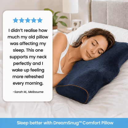 DreamSnug anti-snore pillow Australia — breathable air knit fabric with cooling gel channels for comfortable snoring relief